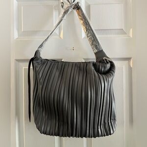 Paparazzi Life of the Party Gray pleated Vegan Leather Bag Tote ~NWOT